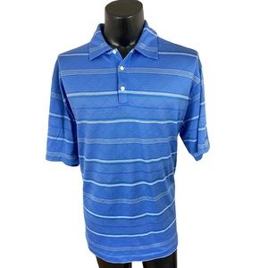 Nike Tiger Woods Mens Polo Golf Shirt Fit Dry Stripe Blue Cotton Poly XL